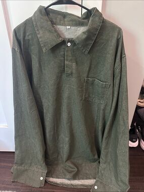 Men's Olive Green Long-Sleeve Polo Shirt